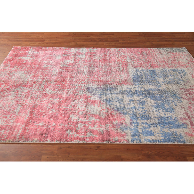 Tapis rose abstrait contemporain 5 x 7
