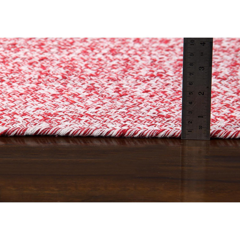 Etherton Farmhouse Braided Cotton Red/White Area Rug, Oval 4' x 6'