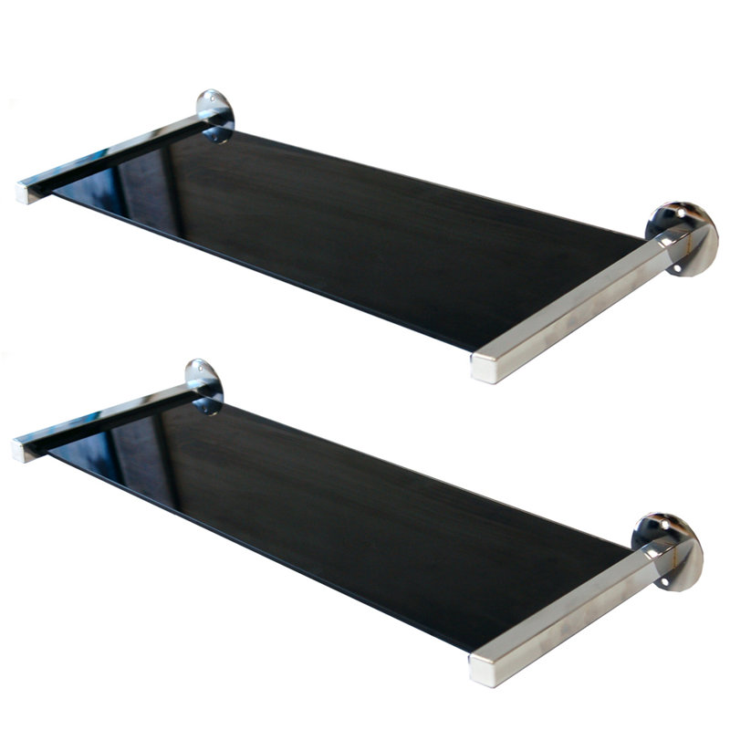 2 Piece Glass Floating Shelf, Silver / Black