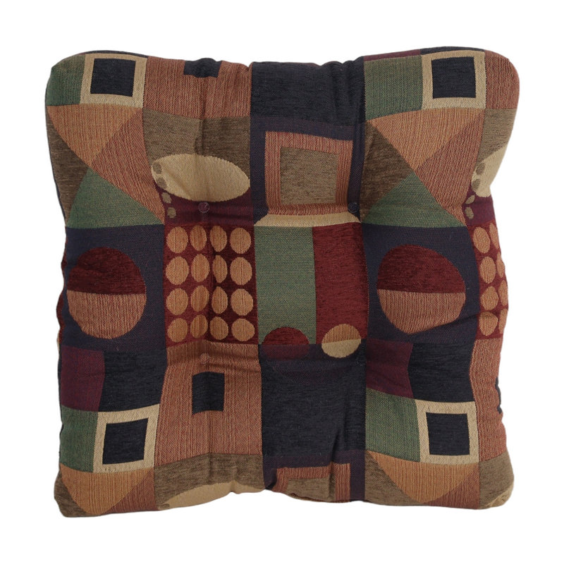 19-Inch Square Jacquard Chenille Tufted Dining Chair Cushion, Multi-Colored Geometric