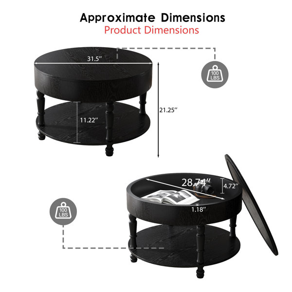 Latitude Run® 31.5" Round Modern Coffee Table with Dual Storage - Flip ...