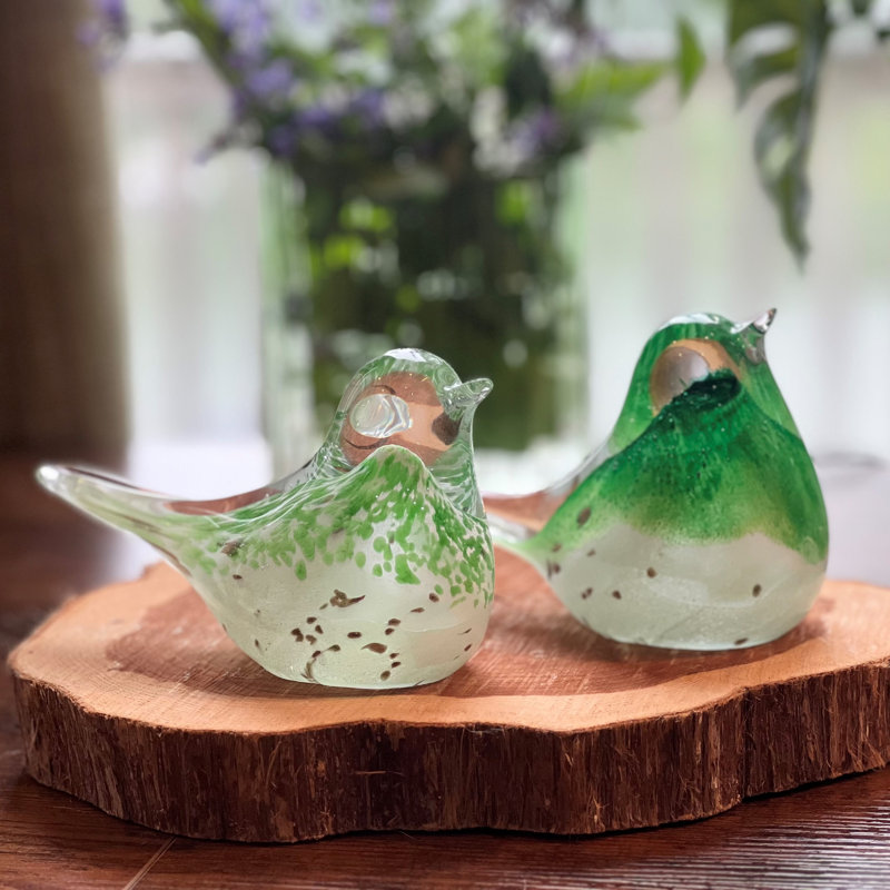 2 Piece Blown Glass Bird Figurine Set