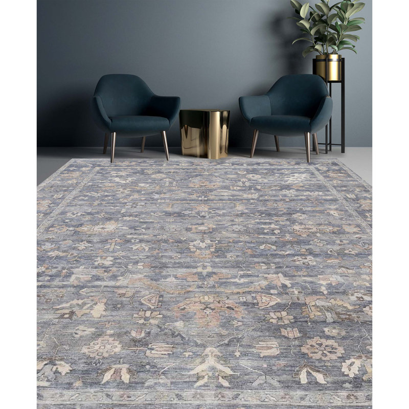 Wool Oriental Area Rug in Gray/Blue/Cream, Rectangle 9' x 12'