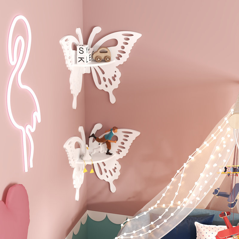 Butterfly Corner Shelf Nursery Wall Deor Floating Corner Shelf For Kid’s Room, Small Cute Decorative Shelf Wall Mounted, White Hanging Hollow Out Shelf For Toys, Plants And Decorations Storage, White