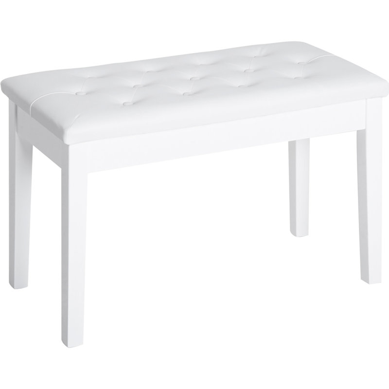 White Faux Leather Padded Piano Chair With Robust Wooden Frame For Duet Sessions And Practice Cushioning Solid Structure