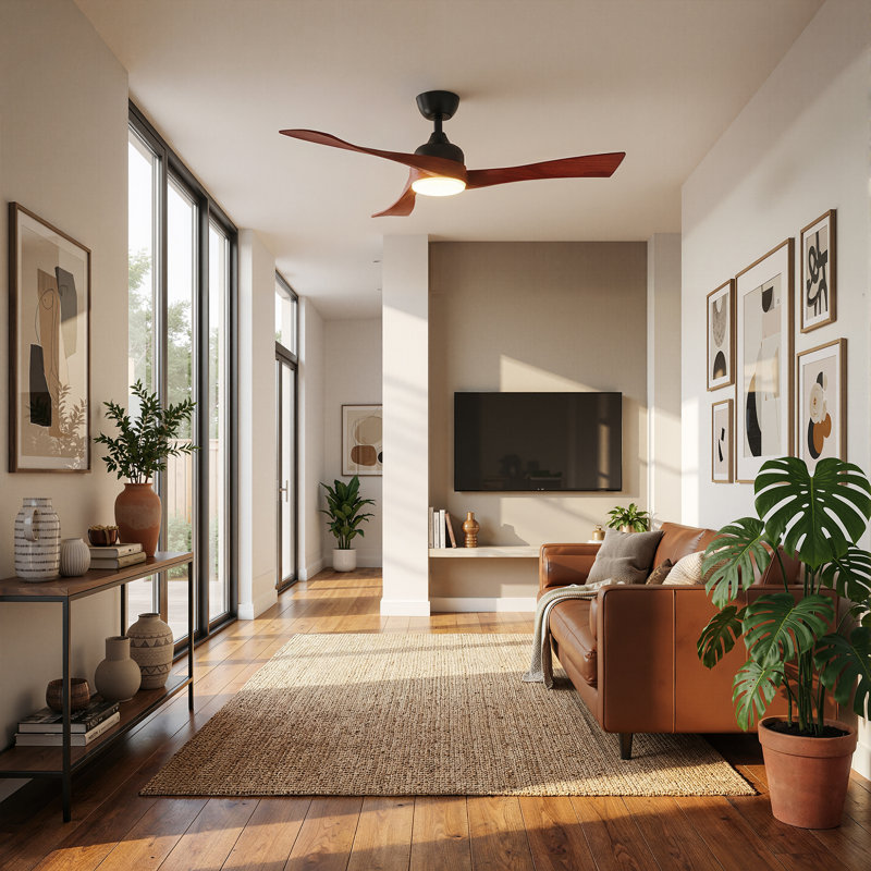 Ventilateur de plafond de 57,9 po avec lumières - pales en bois de noyer, moteur réversible à 6 vitesses et contrôle de l'application Bluetooth