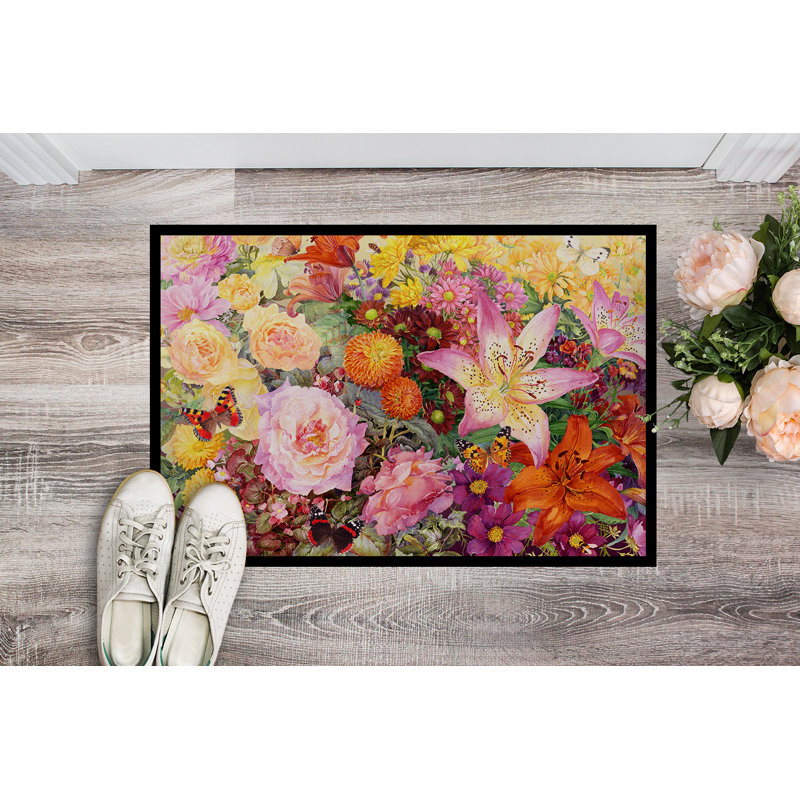 Verdigre Non-Slip Floral Outdoor Doormat, Rectangle 2' x 3'