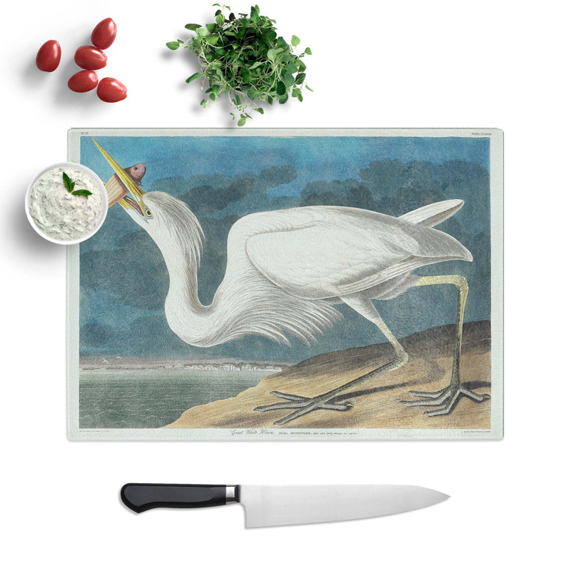 Glass Great White Heron by John James Audubon Chopping Board, 28.5 cm W x 20 cm L