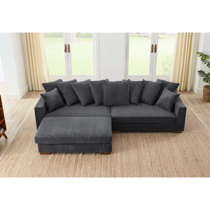 Nalewicki 3 - Piece Corduroy Sofa & Chaise, Midnight Gray Corduroy