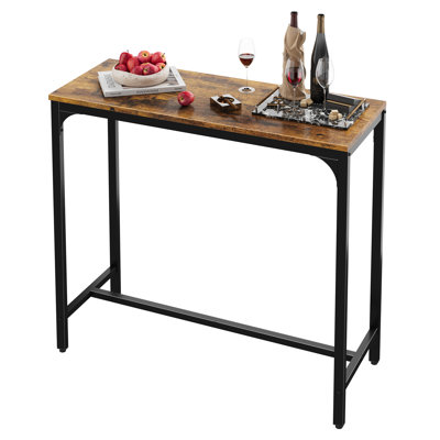 Table de bar de 108 cm (42,5 po) – Table de bar haute, table de cocktail haute, table haute rectangulaire de style industriel avec pieds robustes, idéale pour le salon, les fêtes et les petits espaces, couleur marron rustique