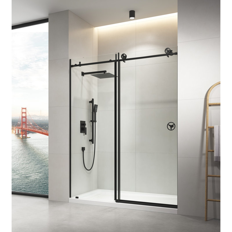 Porte de douche coulissante noire l 60 po x H 76 po avec verre transparent