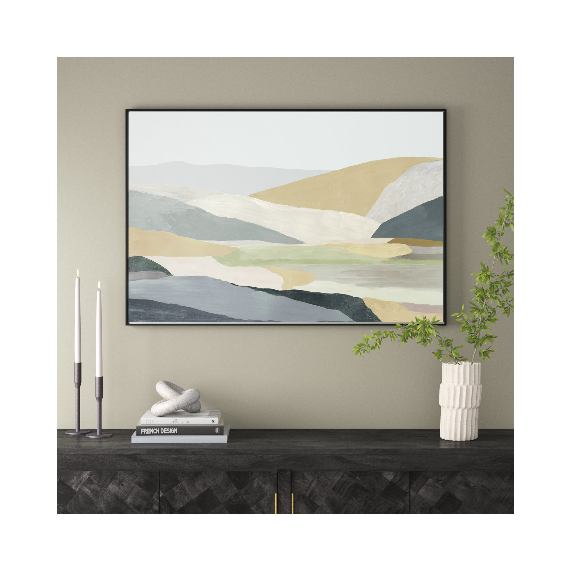 Warm Hills I - Picture Frame Painting Print on Canvas, 25.5" H x 37.5" W x 2" D, Espresso Canvas 