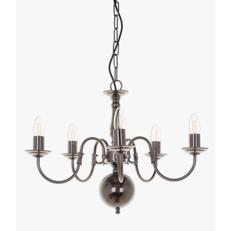 Roosevelt 5 - Light Candle Style Chandelier, Pewter