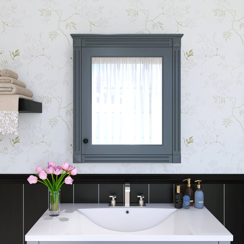24 po Armoire à pharmacie avec miroir de salle de bain Largeur, armoire de rangement de salle de bain avec miroir, Gris