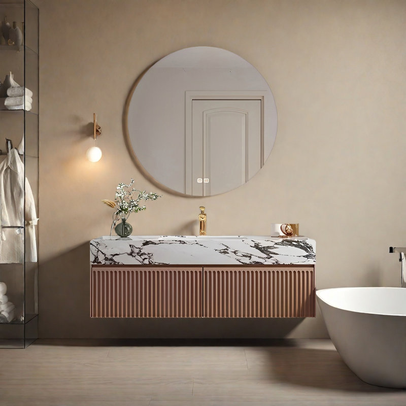 Armoire de salle de bain légère en pierre de style luxueux, 47.24"