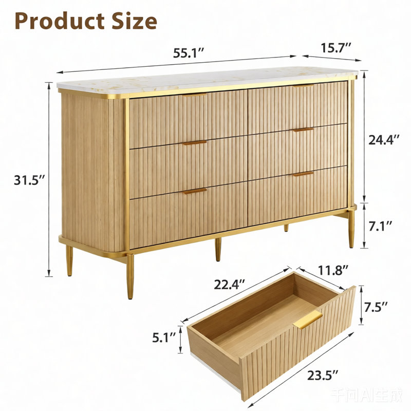 55.1" W Double Dresser With 6 Drawer