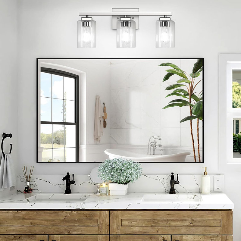 Applique murale de meuble-lavabo moderne à 3 lumières avec abat-jour en verre transparent, finition nickel brossé, éclairage mural polyvalent pour miroir, chambre à coucher, salon