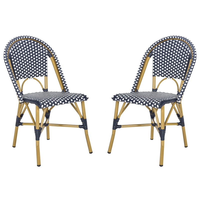 Casidy Wicker Premium All-Weather Wicker Outdoor Dining Side Chair, Navy/White