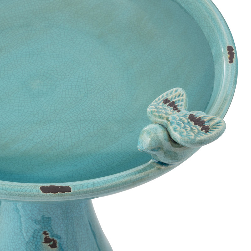 Ceramic / Porcelain Pedestal Birdbath, Turquoise