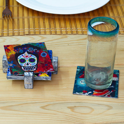 Novica Handmade Catrina Essence Decoupage Wood Coasters (Set Of 6)