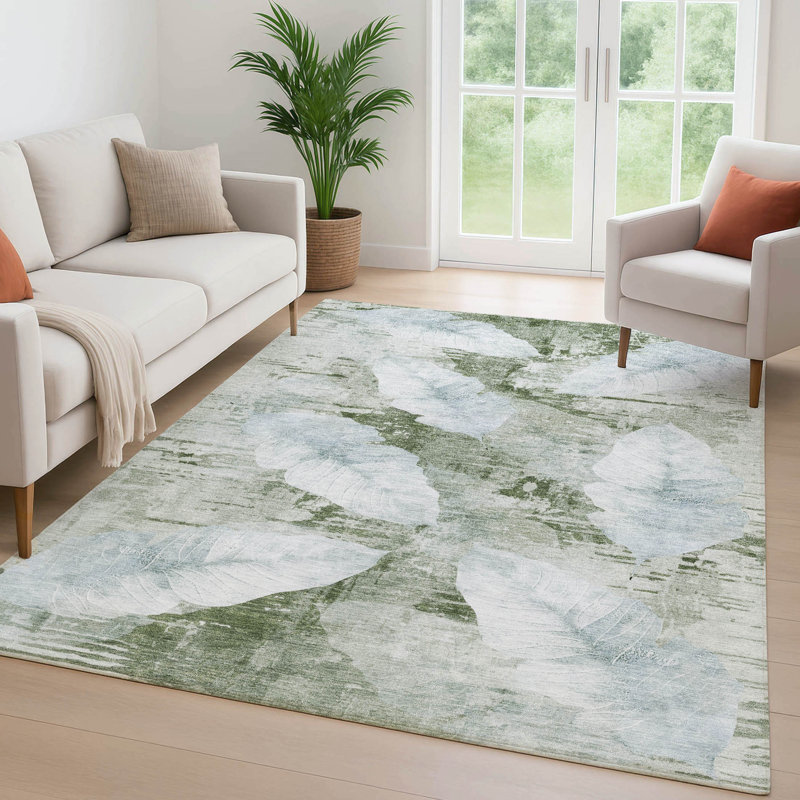 Premium Machine Washable Mayfield floral Rug, 9' x 12', Aloe