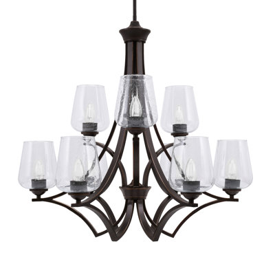Zilo 9 Light Uplight Chandelier Shown With 5" Clear Bubble Glass