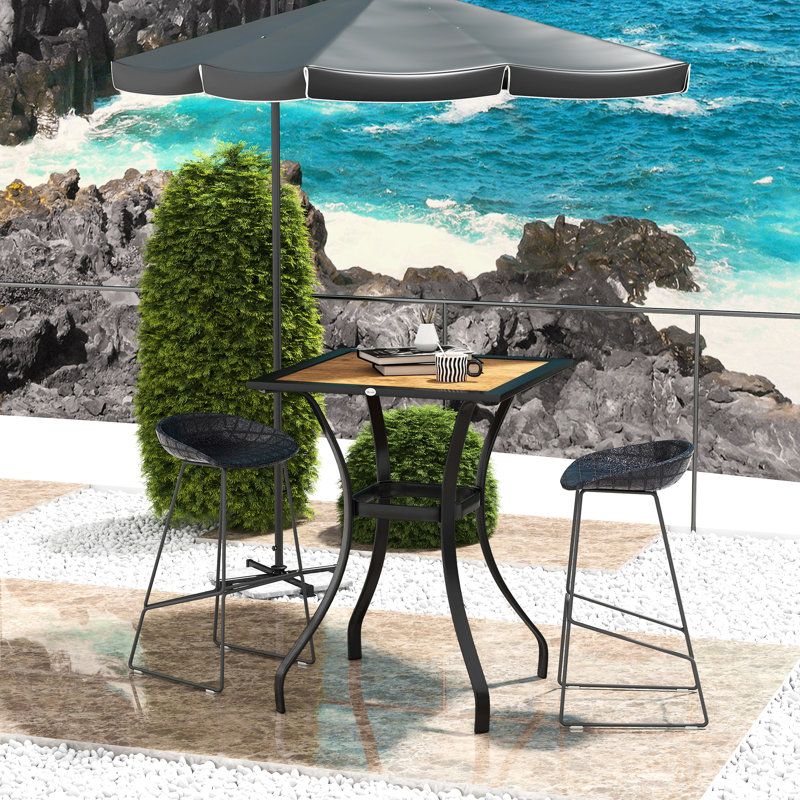 28" Outdoor Table By , Faux Wood Patio Furniture For Garden. Square Shape, Water , 110 Lbs. Weight Capacity, Simple Installation, Brown Table, In Brown. Deck, Backyard, Lawn . Water, Easy Assembly