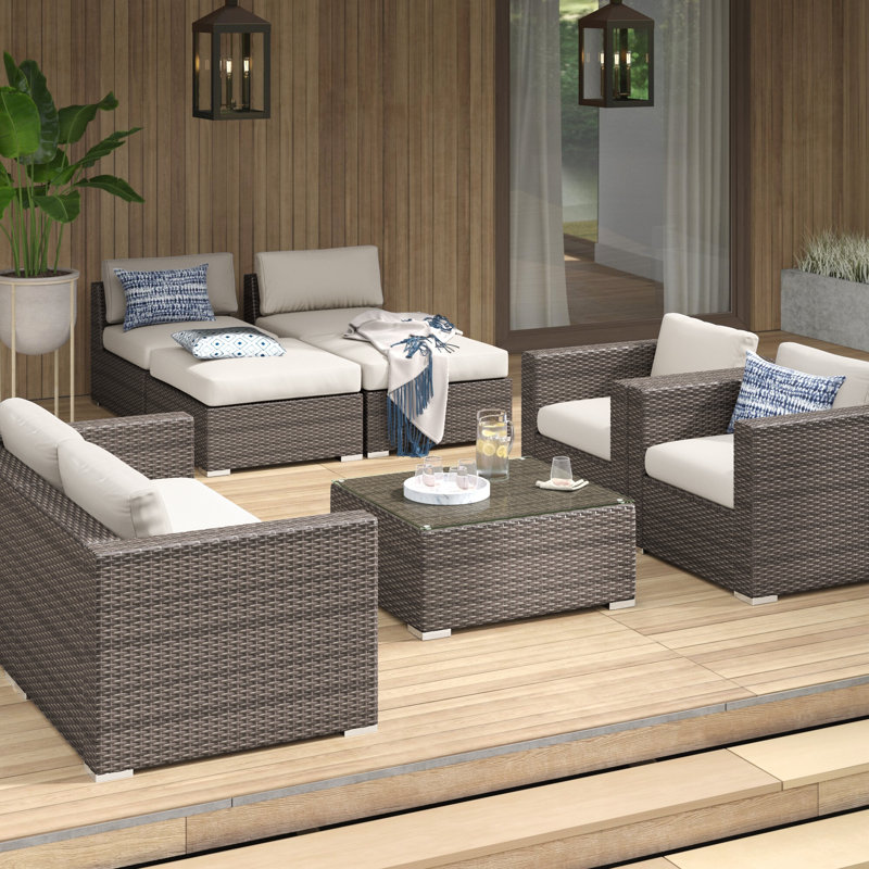 Ensemble de canapé avec coussins 9 pièces Wicker, Gris