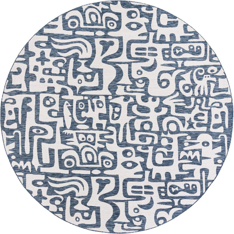 Contemporary Nykeia Area Rug Blue Color, Round 13'1"