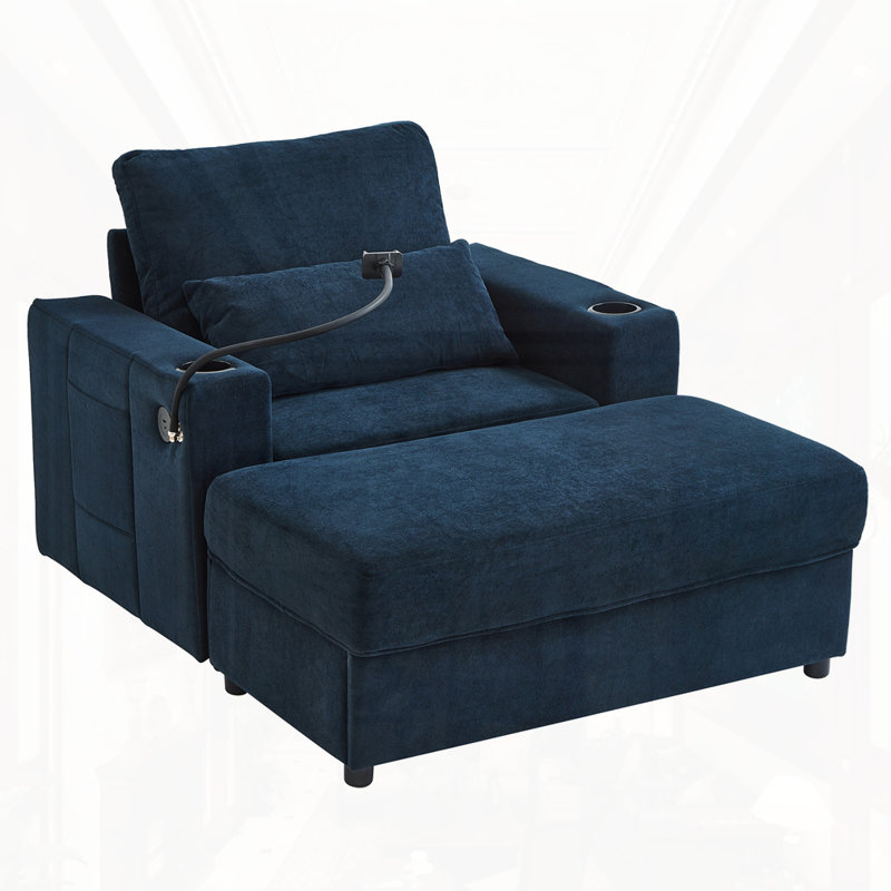 42.5"W Chaise Lounge Sofa Couch, Blue