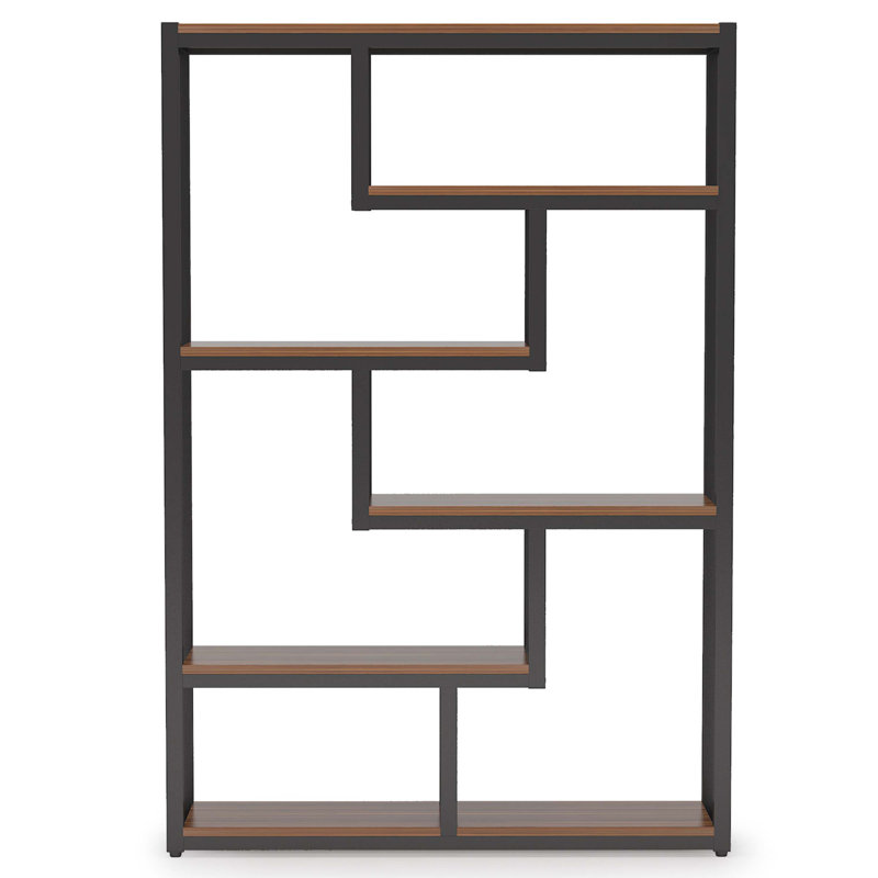 5-Tier Bookshelf, 69" Industrial Etagere Bookcase with Staggered Shelves