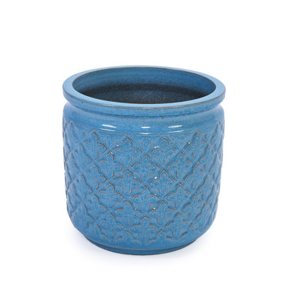 3 Flower Ceramic Flowerpot, Modern Planter, Antique Blue, Patio, Garden, Windowsill, Frost-, Proper Drainage Blue Finish, Weather-, Hole, Stylish Design