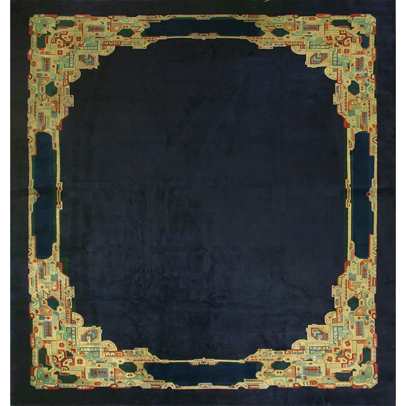 Antique Peking Chinese Allover Floral Navy 1920s Rug