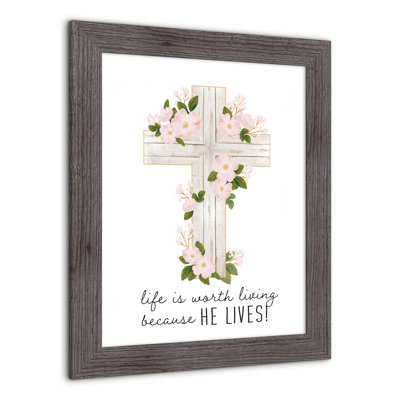 " He Lives Floral Cross "