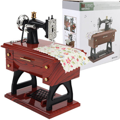 Trinx Vintage Mini Sewing Machine Music Box, Hand Crank Musical Box, Desk Decor, Collectible Gift for Her (6.3x5.2x3.1in)