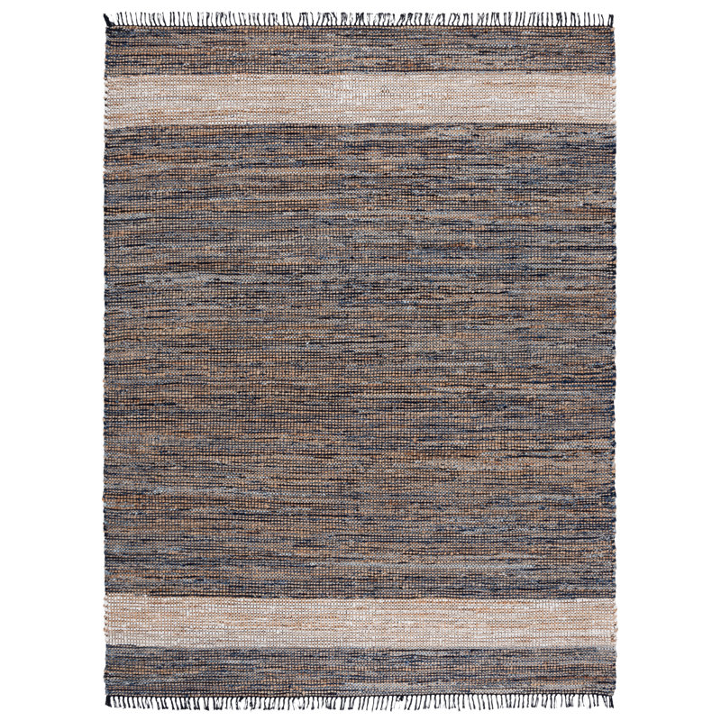 153 Hand Woven Denim/Jute/Cotton Rug in Navy/Beige, Rectangle 8' x 10'