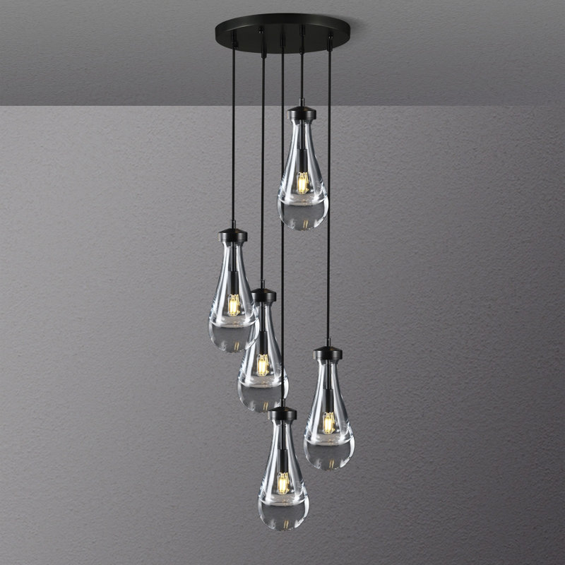 5-Light Cluster Teardrop Kitchen/Island Chandelier (Bulbs Included), Noir mat