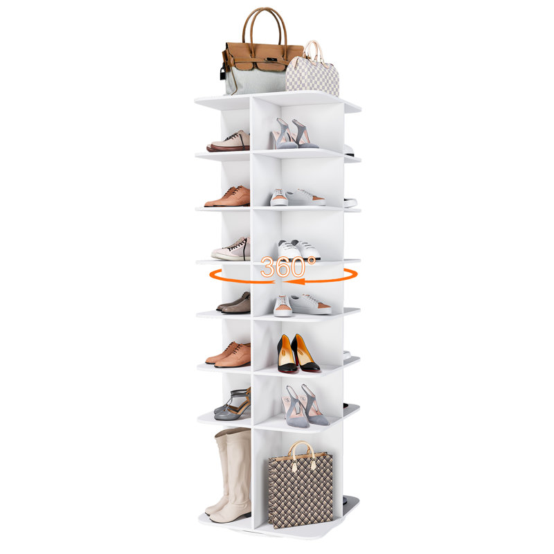 7 étagères à chaussures rotatives, support rotatif, 360 ° pivotant blanc