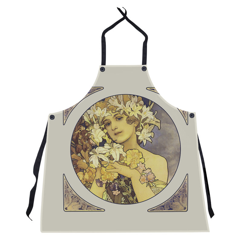 Tablier couronne de fleurs mucha alphonse, Jaune