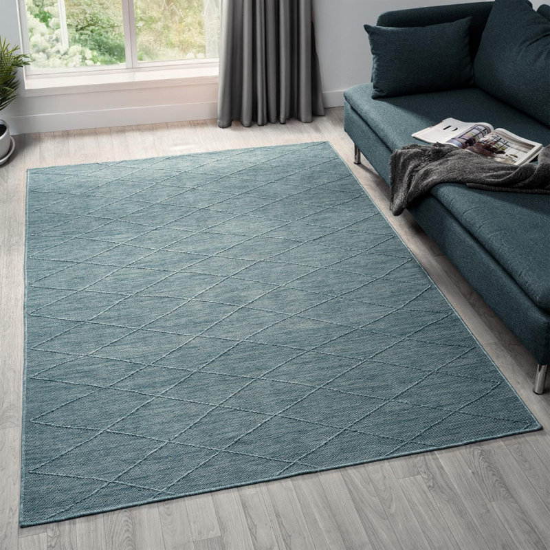 Modern Outdoor Geometric Area Rug, Non-Slip Washable Carpet, Rectangle 6' x 9'