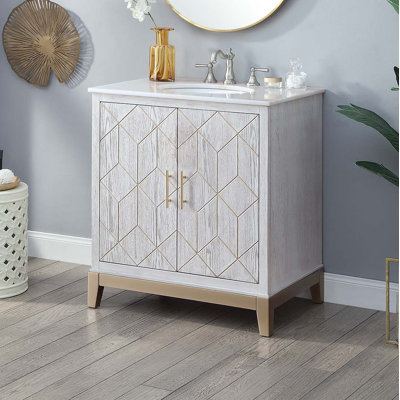 Charice 31 po X P 22 po D Meuble-lavabo gris brossé avec comptoir en marbre blanc et lavabo blanc