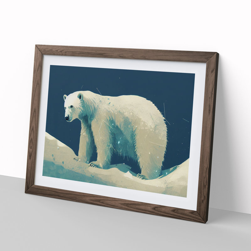 Polar Bear - Single Picture Frame Print, Walnut, 34cm H x 46cm W x 2cm D