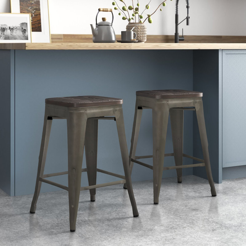 Christie Counter Stool with Metal Frame, Antique/Espresso, Bar Stool (30.25" Seat Height)