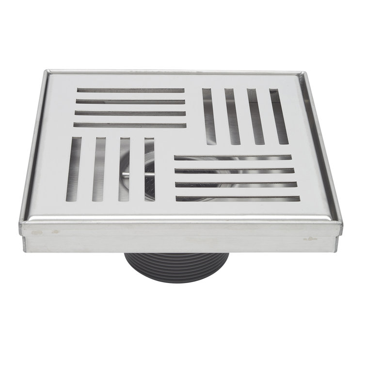 6" Square Shower Drain with Elements Pattern Grate
