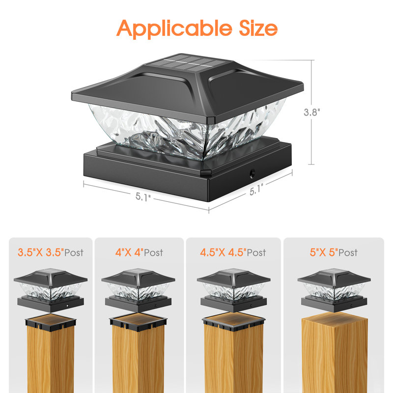 Lampadaires solaires à poteau solaire, poteaux de clôture à énergie solaire imperméables pour l'extérieur 2 modes, lampe de terrasse décorative compatible avec poteaux de jardin 4 x 4, 4,5 x 4,5, 5 x 5