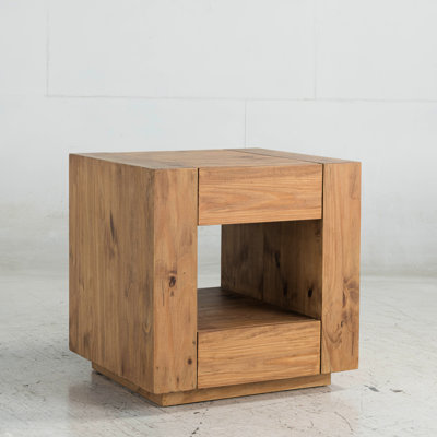 Élégante table de bout en chêne avec plateau fixe épaissi et finition chêne - Design sophistiqué avec plateau épais