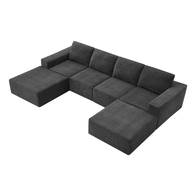 Boneless Modular U-Shaped Free Combination Sectional Sofa, Foam-Filled Sleeper Sofa Bed, Dark Gray Polyester