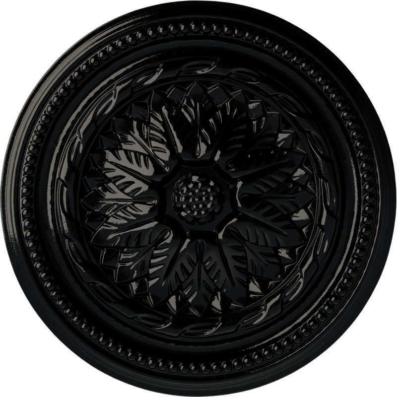 Endurathane Wigan Ceiling Medallion, 16"OD x 2 1/4"P, Hand-Painted Black Pearl Finish, Black Pearl