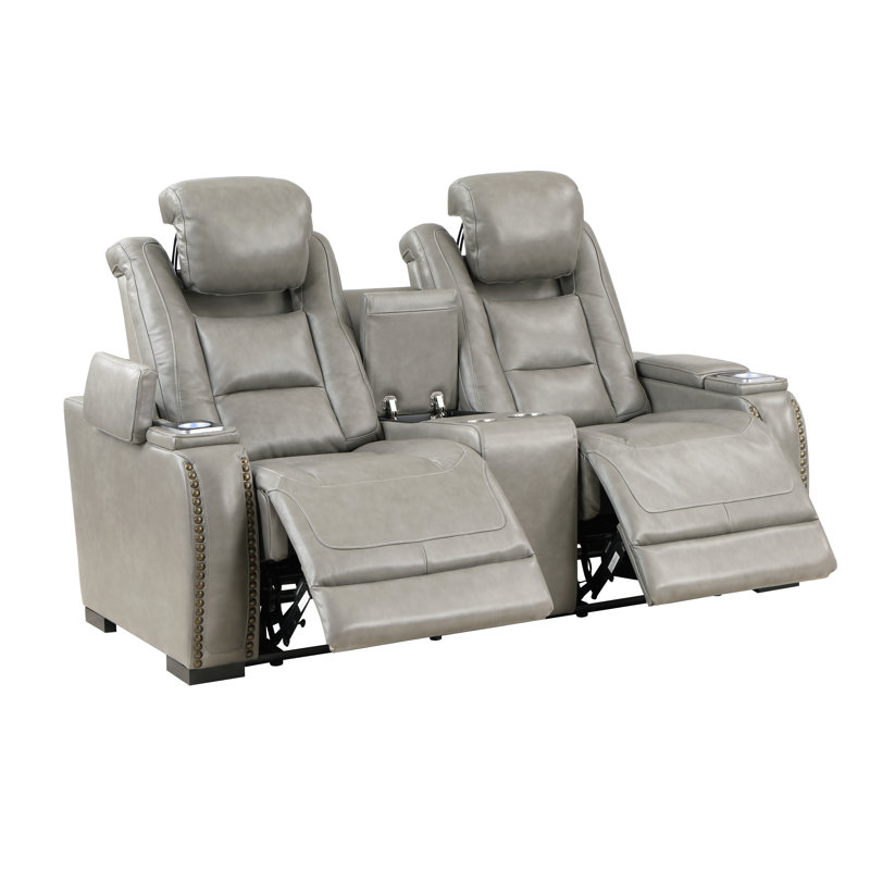 Danykah Leather Console Loveseat Light Gray, Power - Push Button