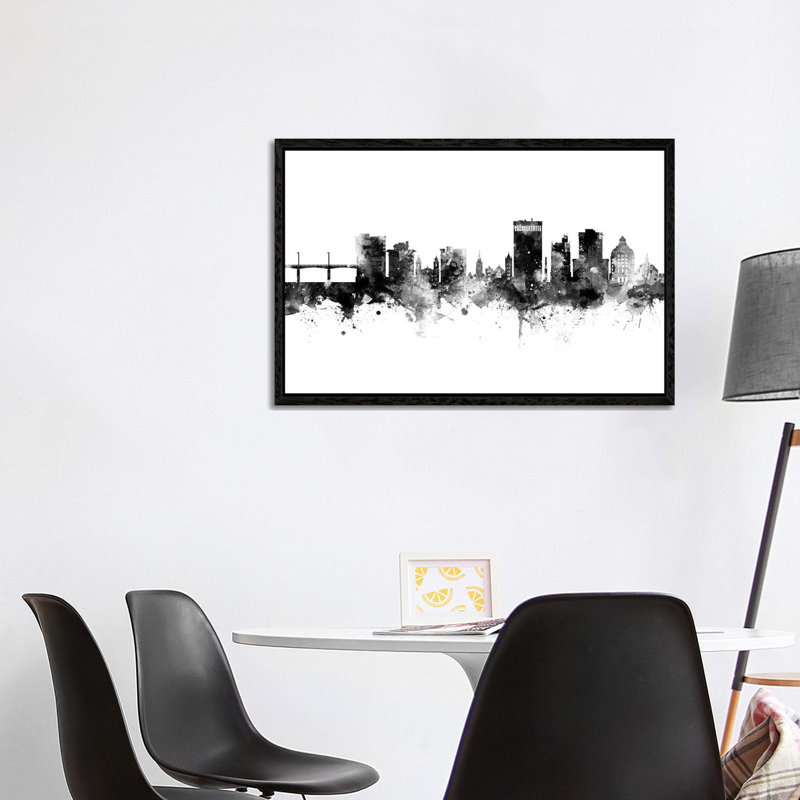 Asheville North Carolina Skyline Black And White by Michael Tompsett - Print on Canvas, 66.04cm H x 101.6cm W x 3.81cm D